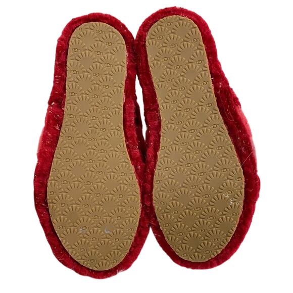 Ugg Red Fluff Yeah Slipper Slide Sandals Metallic Gold Accent Women's Size 6 EUC - Picture 6 of 10